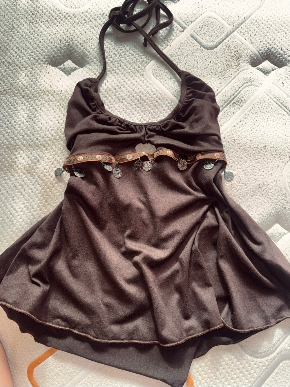 Brown Halter Dance-Detail Women's Blouse - Picture 3 of 4